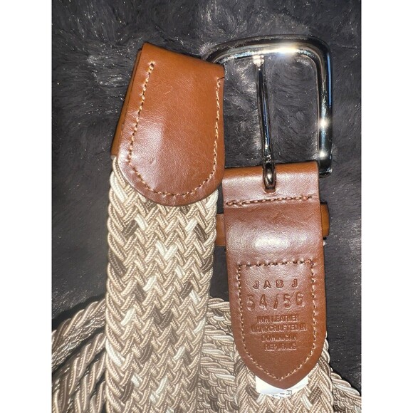 JOSEPH A BANKS MENS BELT Sz 54-56 BROWN MULTI WOVEN STRETCH KNIT LEATHER TRIM - Picture 4 of 7